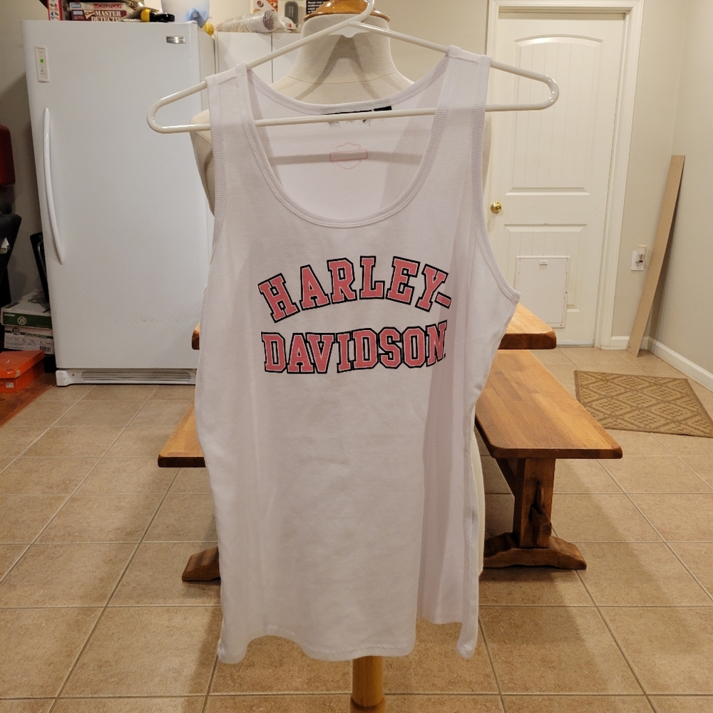 🏍EUC~💥HOT DEAL💥HARLEY-DAVIDSON WHITE & PINK TANK TOP - Picture 6 of 6